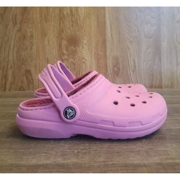 Crocs Classic Lined  Slip-On Clogs Youth Size J1 Pink - Picture 1 of 12